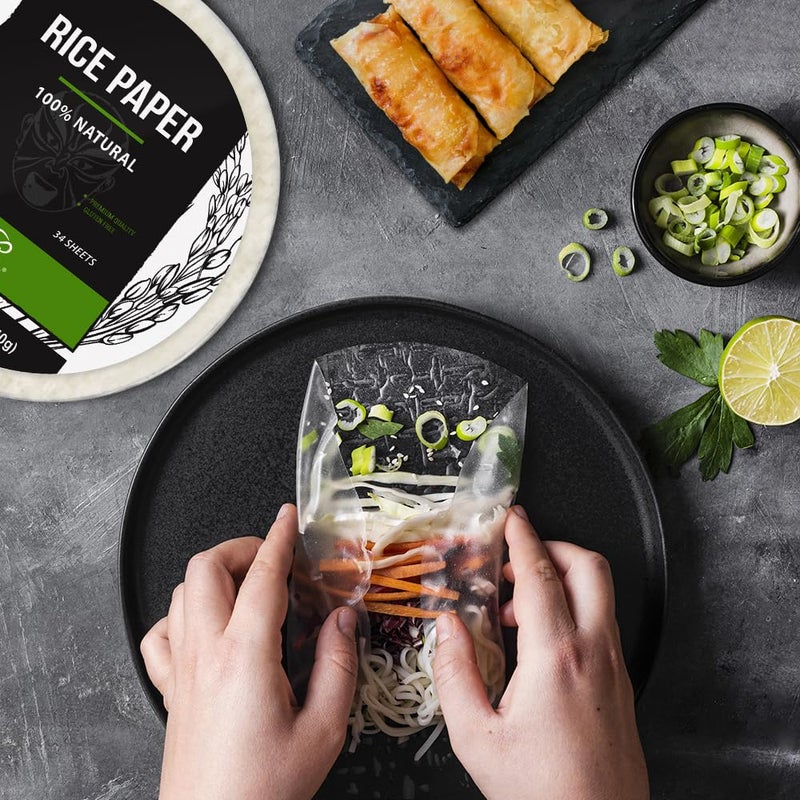 Soeos Rice Paper, White Rice Paper Wrappers, 1 Pack, 34 Sheets-Fresh Spring Roll Wrappers & Dumplings, Non-GMO, Gluten-Free, Low Carb, Vietnamese Rice Wraps (Round, 22cm) - Image 4